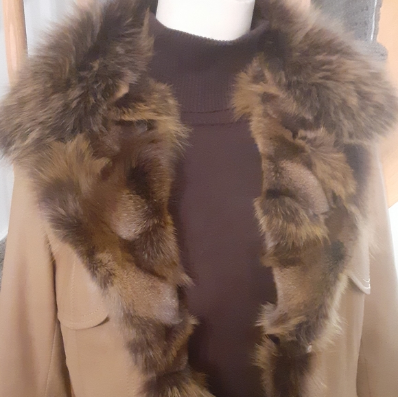 Bordigy Genuine Brown Leather/ Fur Midlength Coat- Women's Size S/M - Picture 5 of 13